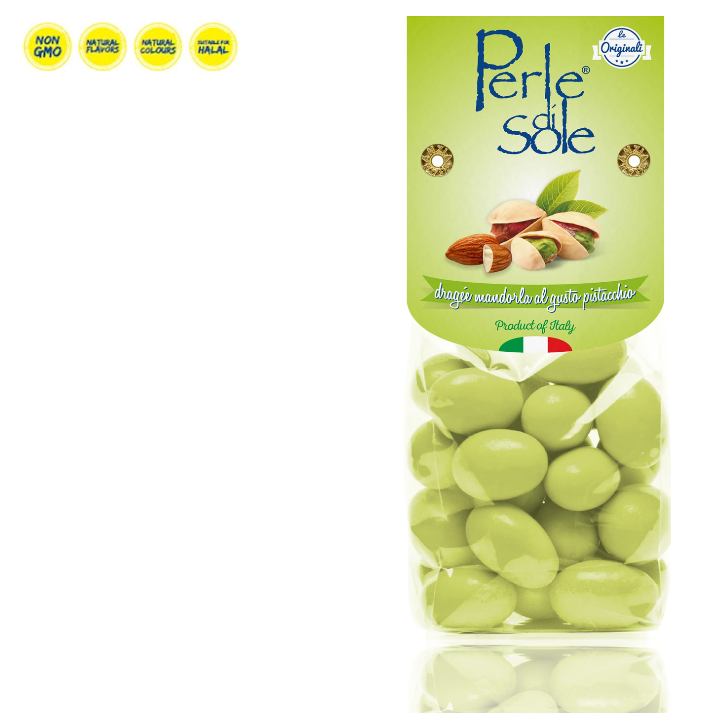 Italy Perle di Sole Whole Almond Chocolate - Pistachio Flavor - 150g