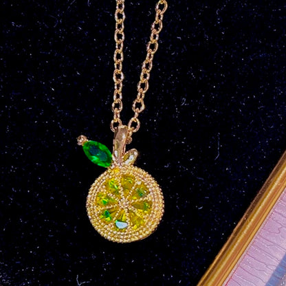Lemon-shaped green titanium steel simple clavicle necklace💚