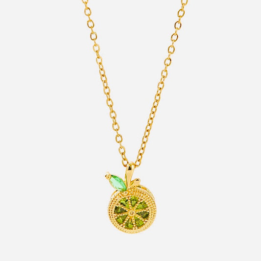 Lemon-shaped green titanium steel simple clavicle necklace💚